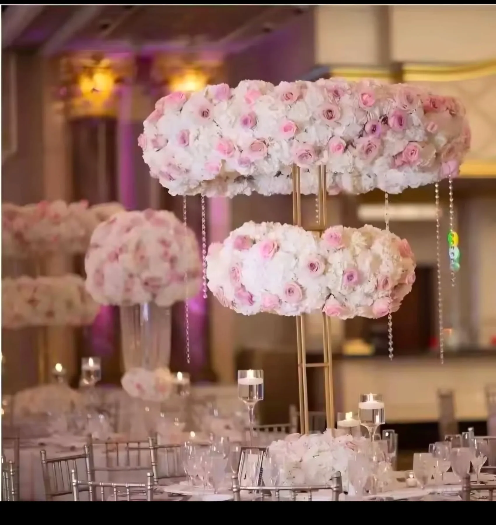 Pink and white floral centerpiece and event table decor